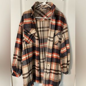 Plaid Flap Pocket Shoulder Jacket